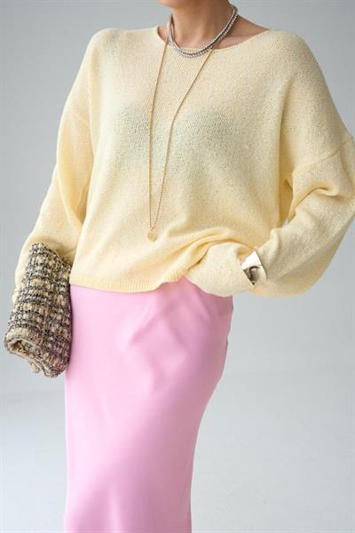 Uzun Kol Düz Kazak - Açık Sarı