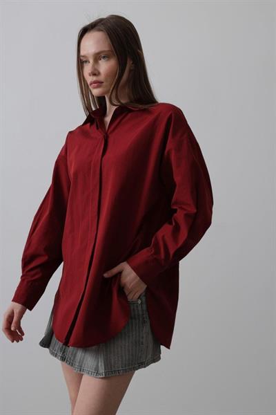 Uzun Kol Gömlek - Bordo