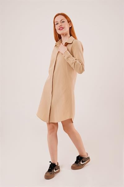 Uzun Kollu Camel Tunik Gömlek Elbise