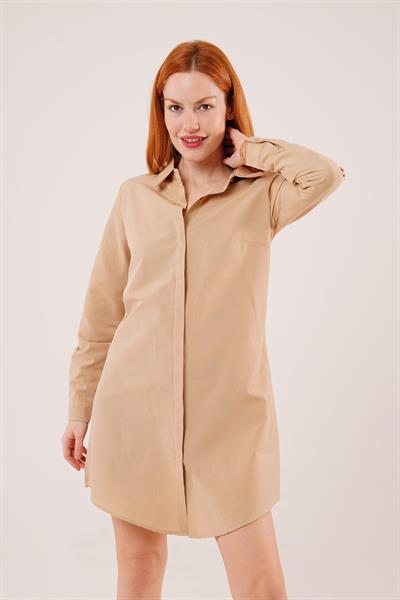 Uzun Kollu Camel Tunik Gömlek Elbise