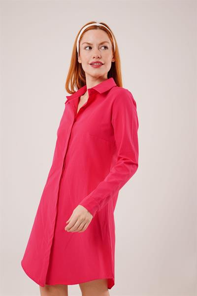 Uzun Kollu Fuşya Tunik Gömlek Elbise