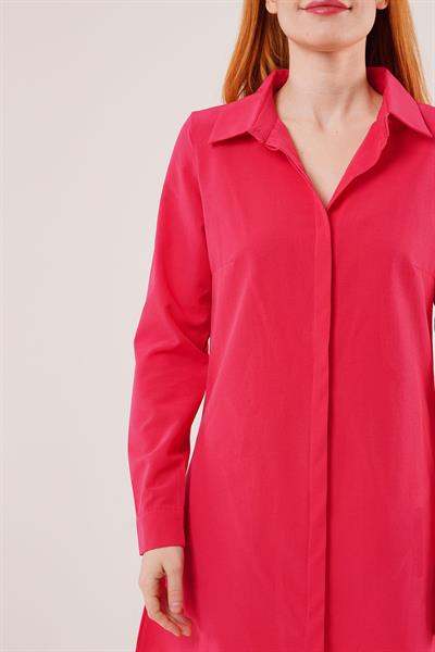 Uzun Kollu Fuşya Tunik Gömlek Elbise