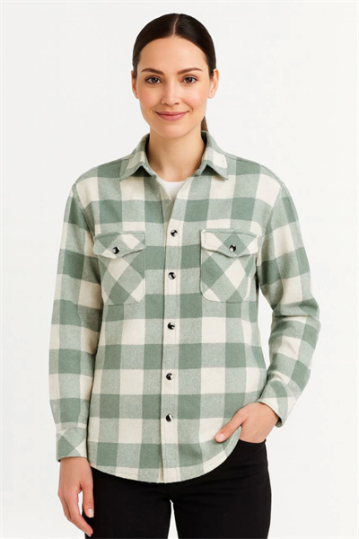 Uzun Kollu Oduncu Gömlek - Su Yeşili