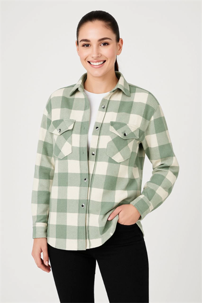 Uzun Kollu Oduncu Gömlek - Su Yeşili