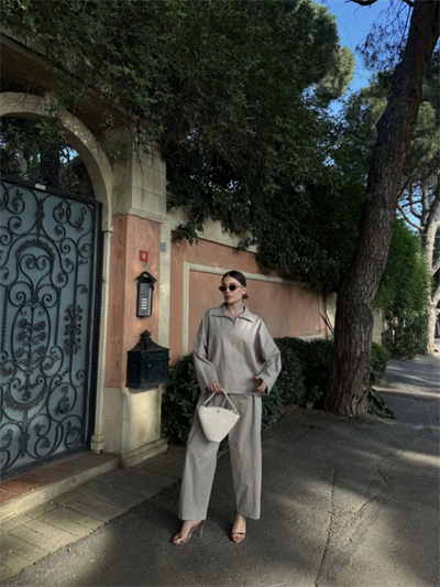 Uzun Kollu Yakalı Gömlek Pantalon Takım- Gri