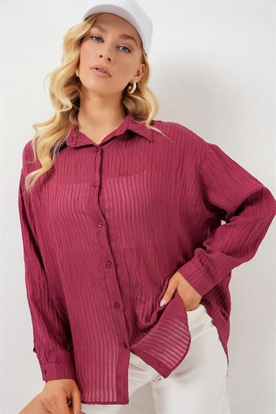 Uzun Oversize Gömlek 20320 - Bordo
