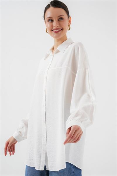 Uzun Oversize Gömlek 5965 - Beyaz