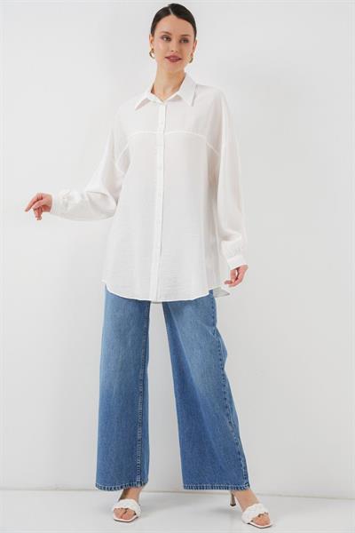 Uzun Oversize Gömlek 5965 - Beyaz