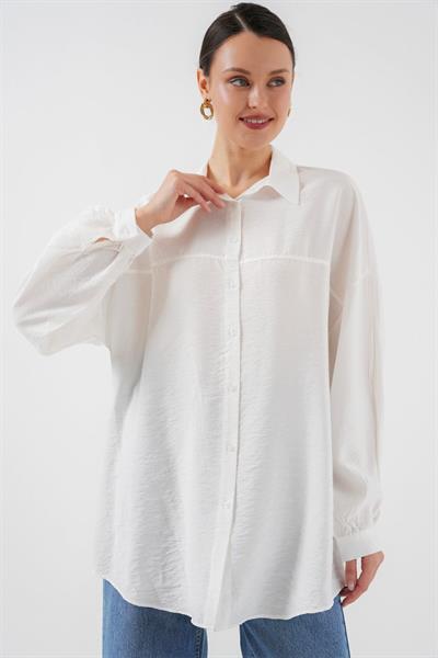 Uzun Oversize Gömlek 5965 - Beyaz