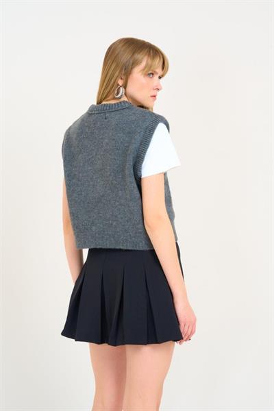 V Yaka Düz Süveter - Antrasit