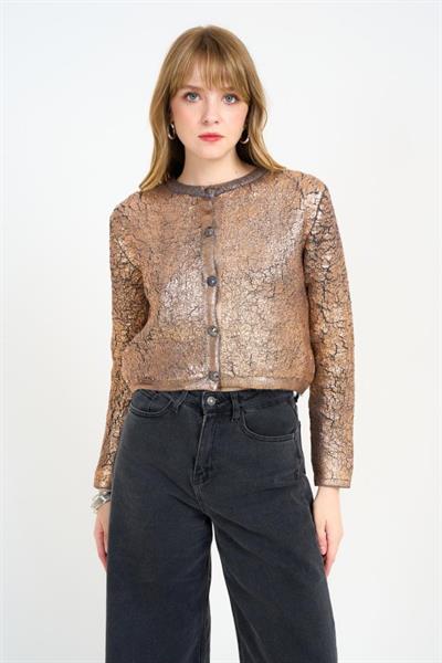 Varaklı Düz Hırka - Antrasit-Bakır