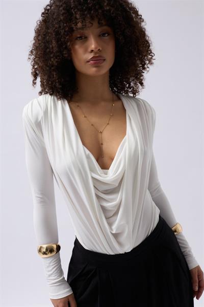 Vatkalı Degaje Yaka Bodysuit