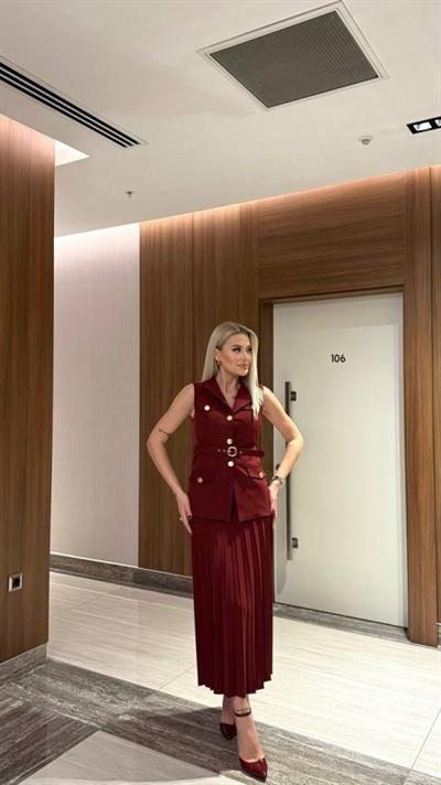 Vatkalı Yelek Etek İkili Takım