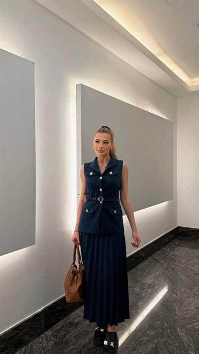 Vatkalı Yelek Etek İkili Takım