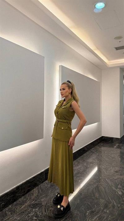 Vatkalı Yelek Etek İkili Takım