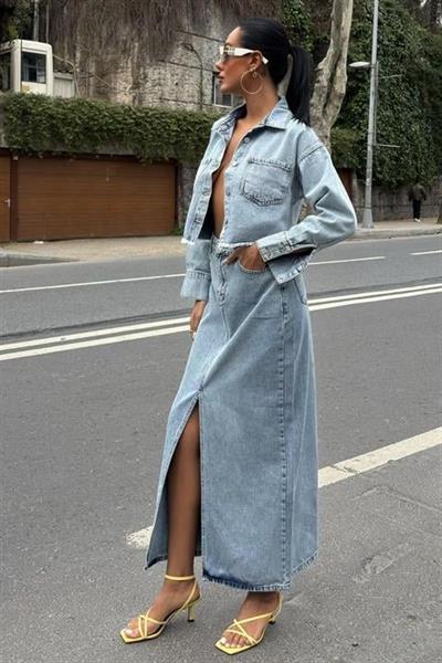 Veronika Yırtmaçlı Denim Takım 9913