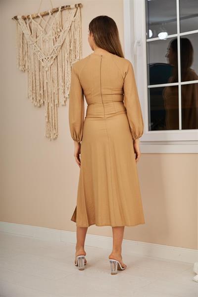 Vizon Büzgülü Krep Elbise