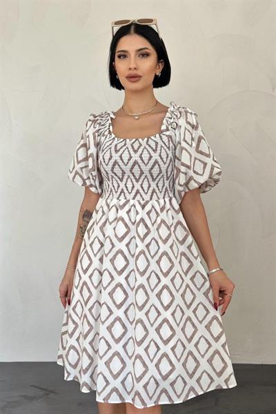 Vizon Kare Desenli Yazlık Elbise