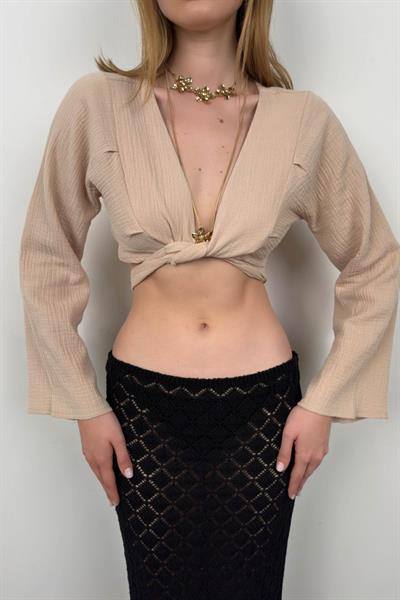 Volan Kol Bağlamalı Bluz