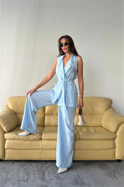 YELEK - PANTOLON TAKIM ÇİLEK KUMAŞ - Bebe Mavi