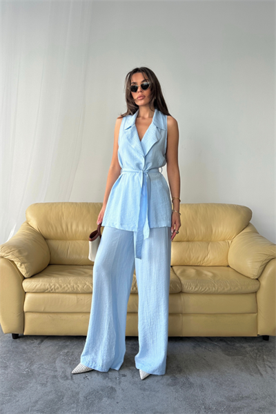 YELEK - PANTOLON TAKIM ÇİLEK KUMAŞ - Bebe Mavi