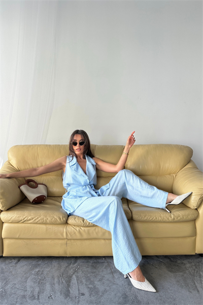 YELEK - PANTOLON TAKIM ÇİLEK KUMAŞ - Bebe Mavi