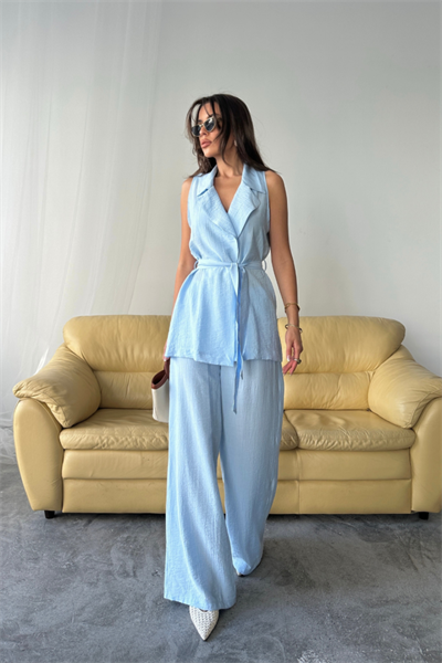 YELEK - PANTOLON TAKIM ÇİLEK KUMAŞ - Bebe Mavi