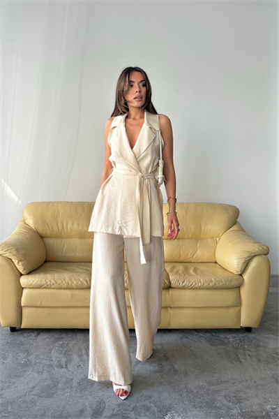 YELEK - PANTOLON TAKIM ÇİLEK KUMAŞ - Bej