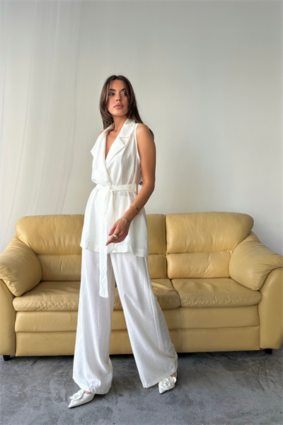 YELEK - PANTOLON TAKIM ÇİLEK KUMAŞ - Beyaz