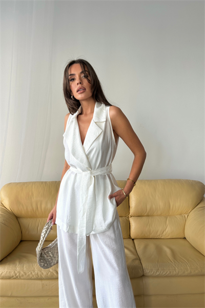 YELEK - PANTOLON TAKIM ÇİLEK KUMAŞ - Beyaz