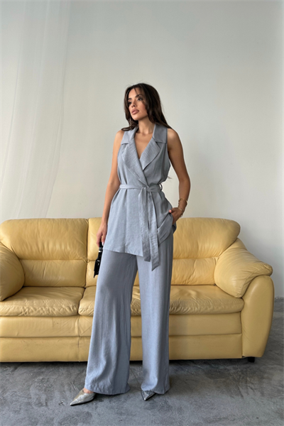 YELEK - PANTOLON TAKIM ÇİLEK KUMAŞ - Gri