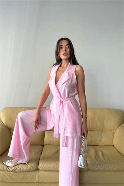 YELEK - PANTOLON TAKIM ÇİLEK KUMAŞ - Pembe