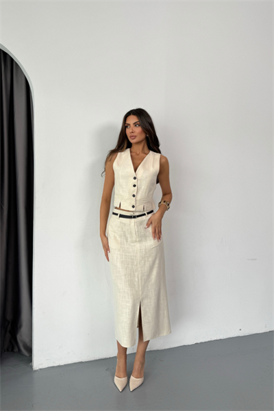 YELEK-ÖNDEN YIRTMAÇLI ETEK TK ŞANTUK KETEN - Ham