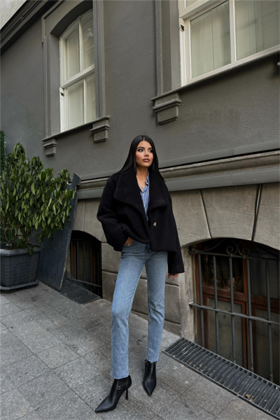 YÜN CROP KABAN - Siyah