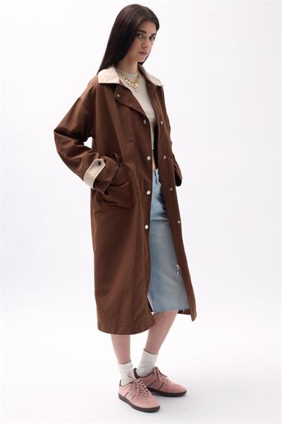 Yaka Detaylı Oversize Trençkot