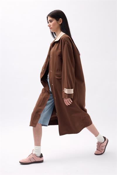 Yaka Detaylı Oversize Trençkot
