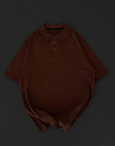 Yakalı Patlı Kısa Kol T-shirt - Kahverengi