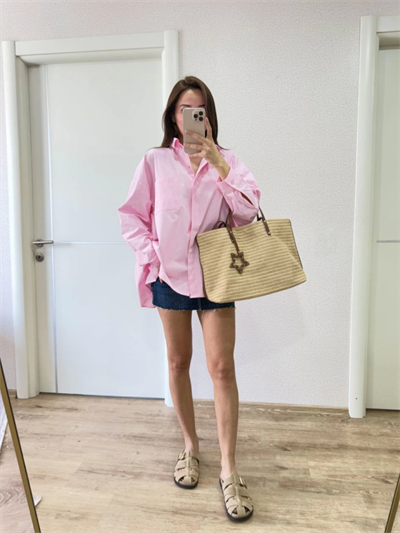 Yakalı Yandan Yırtmaçlı Gömlek - Pembe