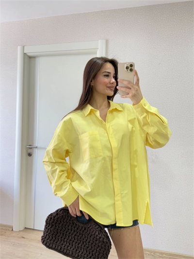 Yakalı Yandan Yırtmaçlı Gömlek - Sarı