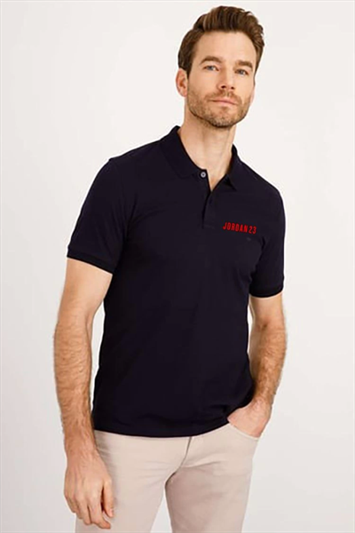 Yakası Düğmeli Yakalı Pike Baskılı T-Shirt - Beyaz