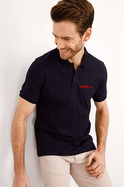 Yakası Düğmeli Yakalı Pike Baskılı T-Shirt - Beyaz