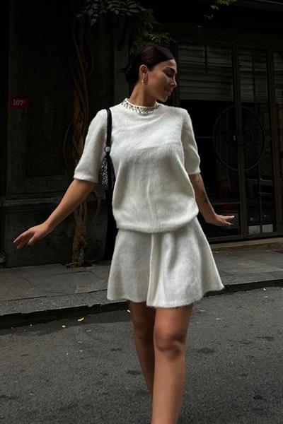 Yakası Taşlı Şardonlu Mini Etekli Takım 10002