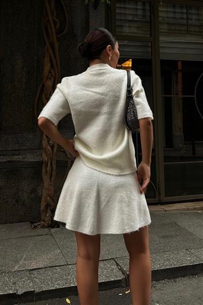 Yakası Taşlı Şardonlu Mini Etekli Takım 10002