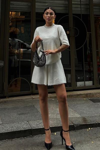 Yakası Taşlı Şardonlu Mini Etekli Takım 10002