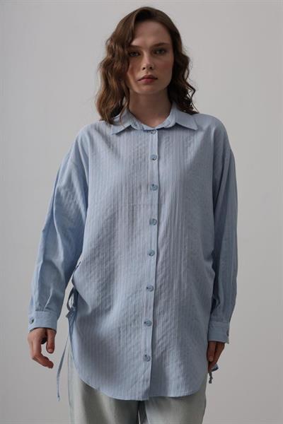 Yan Büzmeli Tunik Gömlek - Bebe Mavisi