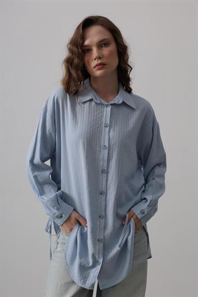 Yan Büzmeli Tunik Gömlek - Bebe Mavisi