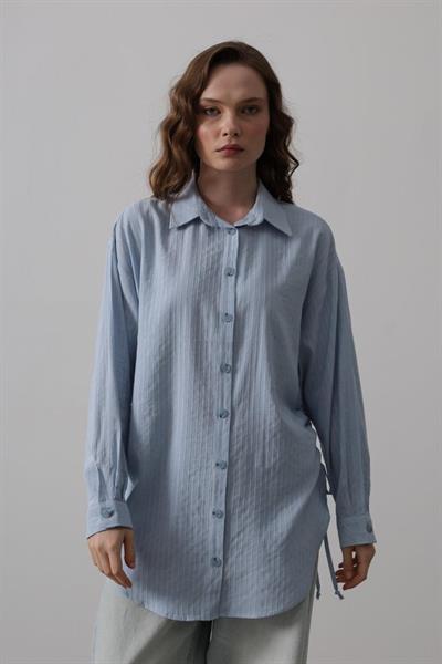 Yan Büzmeli Tunik Gömlek - Bebe Mavisi