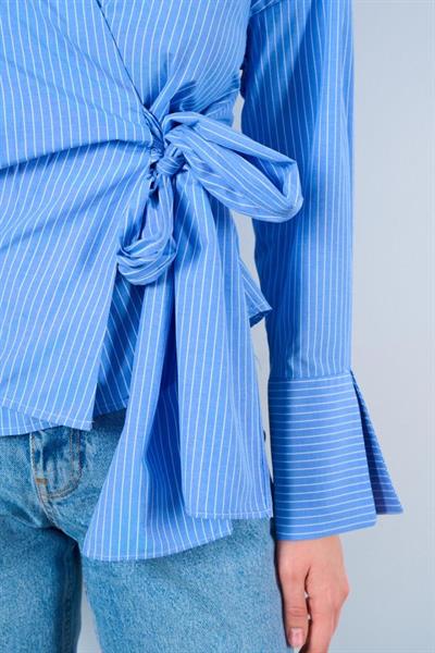 Yandan Bağalamalı Gömlek - Mavi-Beyaz