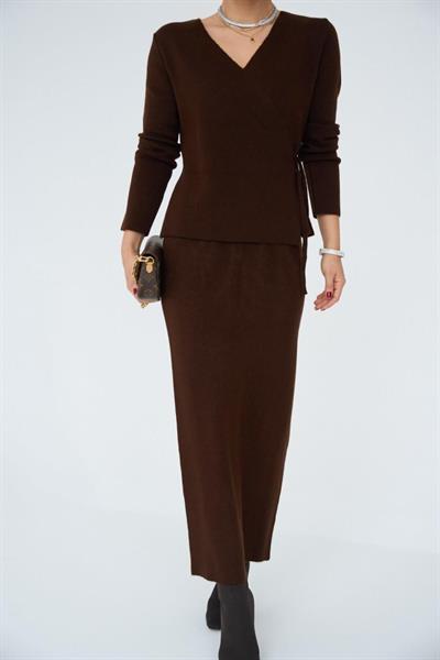 Yandan Bağlamalı Etekli Takım - Acı Kahve