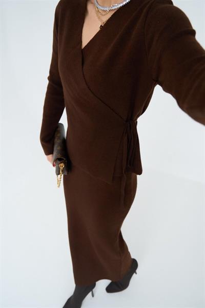 Yandan Bağlamalı Etekli Takım - Acı Kahve